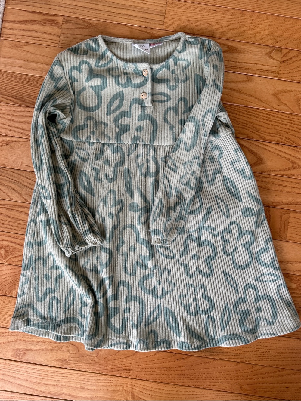 Zara Green Floral Ribbed Long-Sleeve Dress